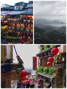 海悅樓景觀望出去，可以看見阿妹茶樓、九份老街周圍山海景觀